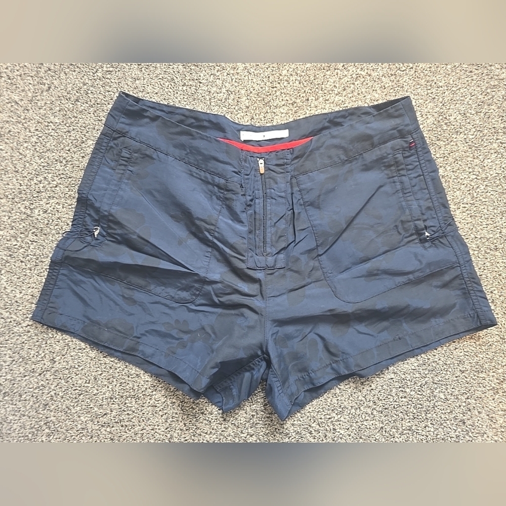 VTG Tommy Hilfiger Board Athletic Womens Shorts Navy W Black Floral Womens 14 - Picture 1 of 16